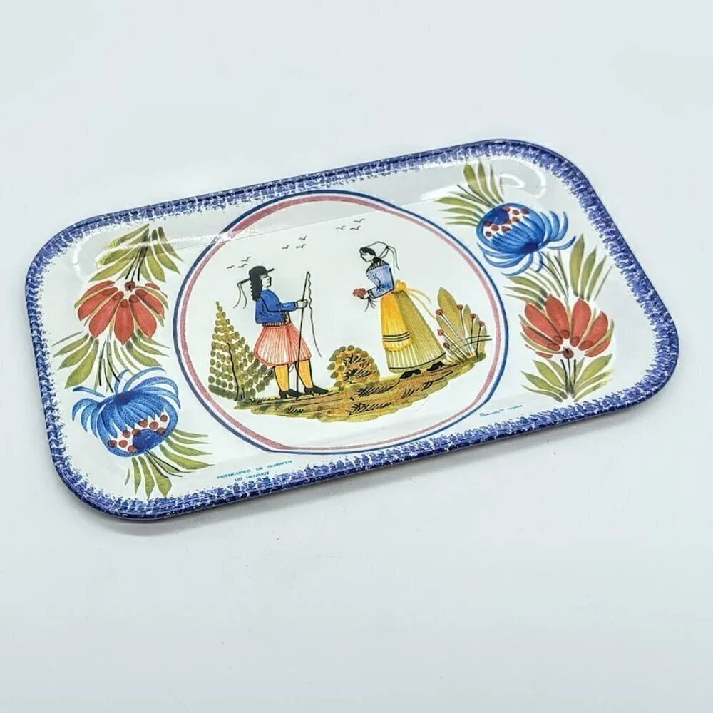 Vintage Henriot Quimper Rectangular Tin Metal Tray